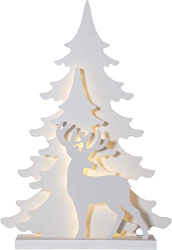 LED Weihnachtsdeko Grandy von Star Trading, Weihnachtsmotive für innen und außen aus Holz in Weiß, Tanne und Hirsch, mit Kabel, Höhe: 70 cm, IP44 von Star