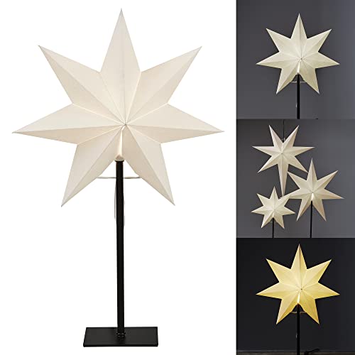 Tischlampe Weihnachtsstern Frozen von Star Trading, 3D Papierstern Weihnachten in Weiß, Dekostern Tischleuchte mit Kabelschalter, E14, Höhe: 55 cm von Star