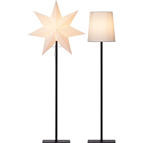 Stehlampe mit Wechselschirm Frozen von Star Trading, 3D Papierstern Weihnachten oder runder Lampenschirm in Weiß, Dekostern Stehleuchte mit Kabelschalter, E14, Höhe: 85 cm von Star