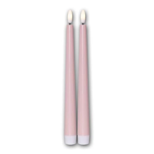 Star Trading 060-24 LED-Stabkerze "Flamme Candy", 2er Set pastellpink, Kunststoff, ca. 2,3x26 cm, naturgetreue Flamme, Batterie, Timer, Vierfarb-Karton von Star
