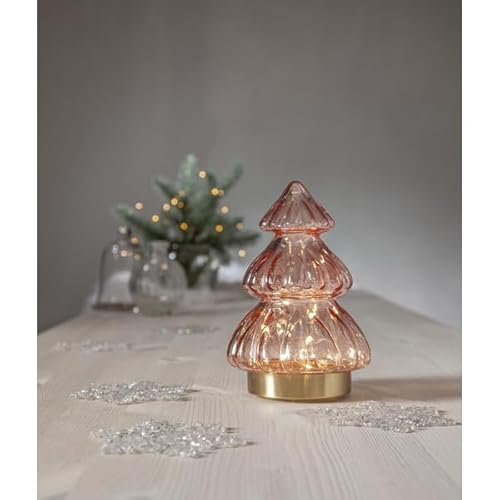 Star Trading LED-Tischleuchte 'Abete' aus Glas, Tannenbaum-Form, rosa, H 18cm, Ø 12cm von Star
