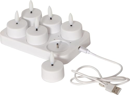 Star Trading Teelicht Set Flamme Charge, 6 Teelichter, weiß, USB Kabel, Ladeplatte, Warmweiß von Star
