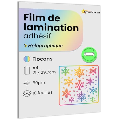 10 Blatt A4 Holographische Kaltlaminierfolie Laminierfolien Laminierfolien selbstklebend für Foto und Aufkleber - Schneideplotter kompatibel (Flocken) von StarMaker