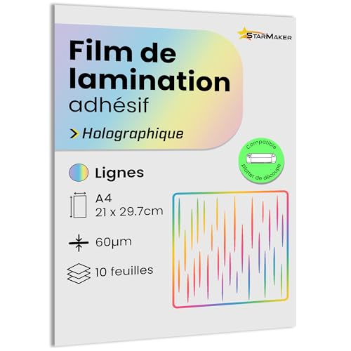 10 Blatt A4 Holographische Kaltlaminierfolie Laminierfolien Laminierfolien selbstklebend für Foto und Aufkleber - Schneideplotter kompatibel (Linien) von StarMaker