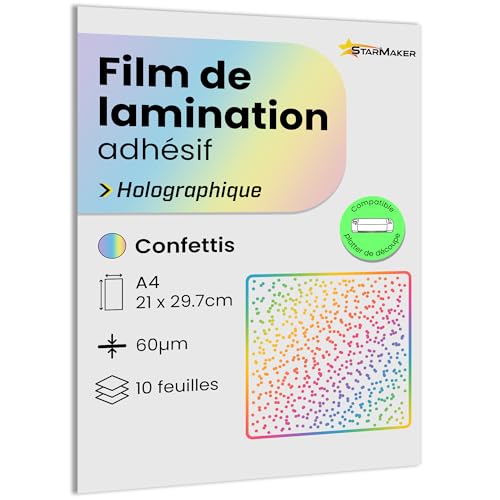 10 Blatt DIN A4 Holographische Kaltlaminierfolie Laminierfolien Laminierfolien selbstklebend für Foto und Aufkleber - Schneideplotter kompatibel (Konfetti) von StarMaker
