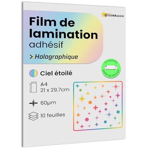 10 Blatt DIN A4 Holographische Kaltlaminierfolie Laminierfolien Laminierfolien selbstklebend für Foto & Sticker - Schneideplotter kompatibel (Sternenhimmel) von StarMaker