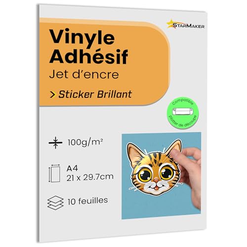 A4 x 10 Blatt Glänzender Vinyl-Aufkleber, Inkjet bedruckbares Klebepapier, wasserdicht und beständig für Premium-Aufkleber A4 x 10 Blatt Glänzender Vinyl-Aufkleber, Inkjet bedruckbares Klebepapier, wasserdicht und beständig für Premium-Aufkleber von StarMaker