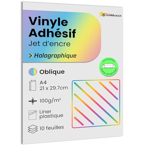 A4 x 10 Blatt selbstklebende Vinylfolie Holografisches Vinyl mit Kunststoffliner, Klebepapier, kompatibel mit Tintenstrahldrucker und Plotter, wasserdicht und strapazierfähig, für Premium-Aufkleber A4 x 10 Blatt selbstklebende Vinylfolie Holografisches Vinyl mit Kunststoffliner, Klebepapier, kompatibel mit Tintenstrahldrucker und Plotter, wasserdicht und strapazierfähig, für Premium-Aufkleber von StarMaker