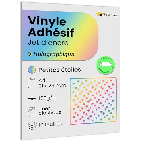 A4 x 10 Blatt selbstklebendes Vinyl, holografisch, mit Kunststoffliner, Klebepapier, kompatibel mit Tintenstrahldrucker und Plotter, wasserdicht und strapazierfähig, für Premium-Aufkleber (kleine von StarMaker
