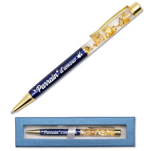 Kugelschreiber Liebespate, Blau mit Blattgold, graviert mit Schatulle, originelle Geschenkidee für Paten, personalisierbar, Geschenk zur Geburt, französische Gravur Kugelschreiber Liebespate, Blau mit Blattgold, graviert mit Schatulle, originelle Geschenkidee für Paten, personalisierbar, Geschenk zur Geburt, französische Gravur von StarMaker