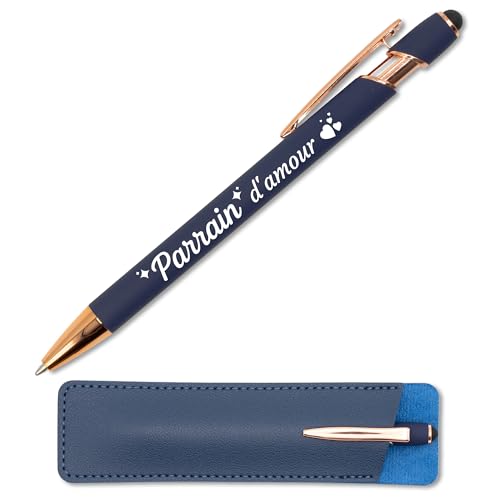 Kugelschreiber Liebespate, kupferblau, graviert, mit Lederetui – originelle Geschenkidee für Paten – Metall-Touch-Stift 2-in-1 personalisierbar, Geschenk zur Geburt, französische Gravur Kugelschreiber Liebespate, kupferblau, graviert, mit Lederetui – originelle Geschenkidee für Paten – Metall-Touch-Stift 2-in-1 personalisierbar, Geschenk zur Geburt, französische Gravur von StarMaker