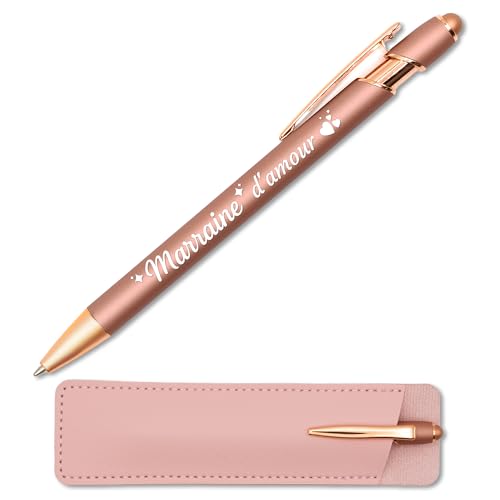 Kugelschreiber für Patentante Rose Gold Kupfer graviert mit Lederetui – originelle Geschenkidee für Patentante – Metall-Touch-Stift 2-in-1 personalisierbar – Geschenk zur Geburt, französische Gravur Kugelschreiber für Patentante Rose Gold Kupfer graviert mit Lederetui – originelle Geschenkidee für Patentante – Metall-Touch-Stift 2-in-1 personalisierbar – Geschenk zur Geburt, französische Gravur von StarMaker