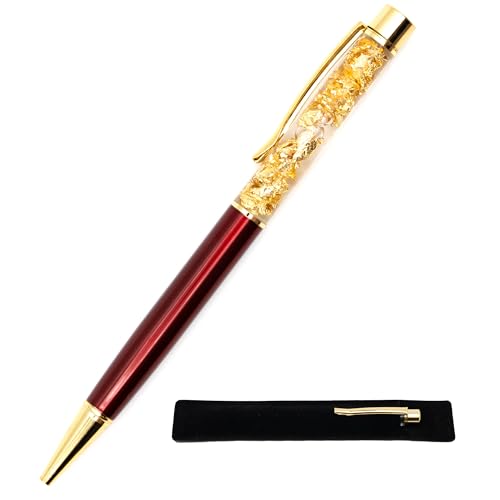 Kugelschreiber mit tiefem Blattgold, mit Samtetui, originelles und schickes Geschenk, echtes schwebendes Blattgold, schwarze Tinte, einziehbarer Kugelschreiber von StarMaker