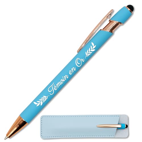 Personalisierbarer Kugelschreiber mit goldfarbener Schatulle – Geschenkidee zur Hochzeit – Kugelschreiber aus Metall 2-in-1 Touch mit Lasergravur, originell und schick zum Verschenken (hellblau) von StarMaker