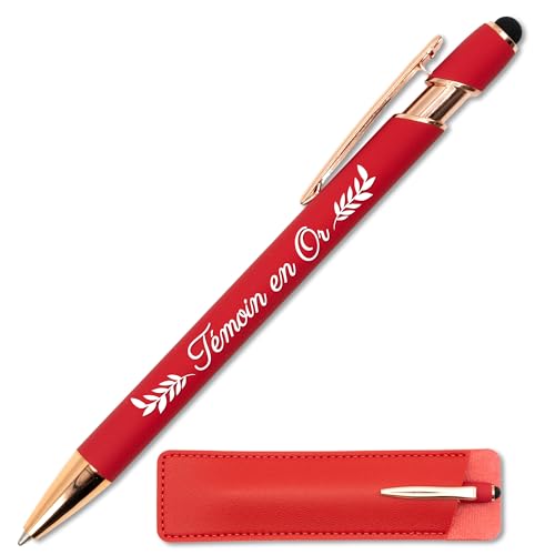 Personalisierbarer Kugelschreiber mit goldfarbener Schrift mit Lederetui – Geschenkidee zur Hochzeit – Kugelschreiber aus Metall 2-in-1 Touch mit Lasergravur, originell und schick zum Verschenken (rot von StarMaker