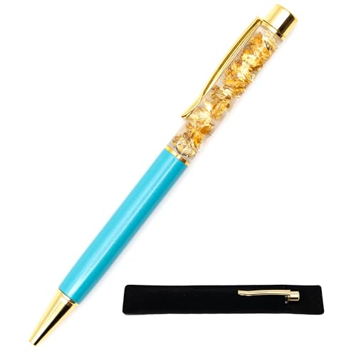 StarMaker Kugelschreiber mit Blattgold, Samtetui, origineller Geschenkstift, echte schwebende Goldfolie, schwarz, Druckkugelschreiber (Hellblau) von StarMaker