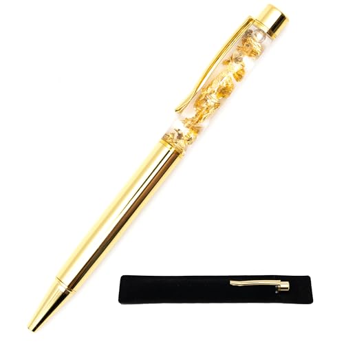 StarMaker Kugelschreiber mit Blattgold, Samtetui, schwimmende Goldfolie, schwarz, Druckkugelschreiber (Gold glänzend) von StarMaker