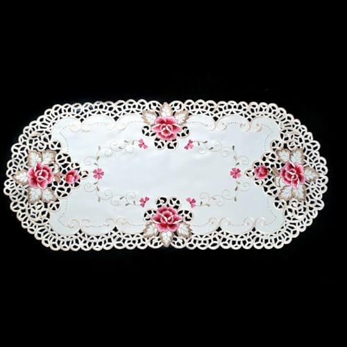 StarRing Bestickte Tischdecke, weiß, oval, Spitze, Deckchen, bestickt, Blumenmuster, Tischläufer, Heimdekoration, 40,6 x 83,8 cm StarRing Bestickte Tischdecke, weiß, oval, Spitze, Deckchen, bestickt, Blumenmuster, Tischläufer, Heimdekoration, 40,6 x 83,8 cm von StarRing