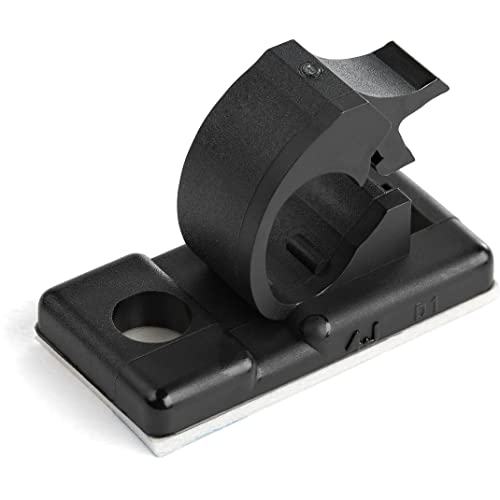 StarTech.com Selbstklebende Kabel-Management-Clips, schwarz, Netzwerk-/Ethernet-/Büro-Schreibtisch-/Computerkabel-Organizer, klebrige Kabel-/Drahthalter, Nylon, Selbstklebende Klemme, UL/94V-2, von StarTech