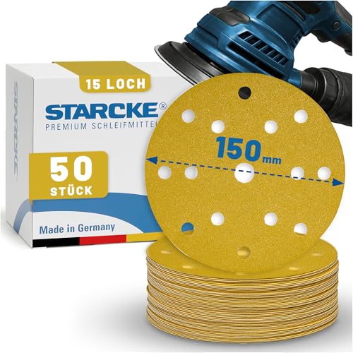 STARCKE® Langlebige Schleifscheiben 150mm Klett - MADE IN GERMANY [50x/100x] - 15-Loch Exzenterschleifer 150mm Schleifscheiben - für Holz, Farbe, Lack, Spachtel, Kunststoff (P60,50x) von Starcke
