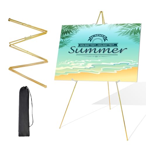 Starhoo Staffelei-Ständer für Schilder, 160 cm, Kunst-Staffelei für Ausstellung, Hochzeit, Willkommens-Poster, Ständer, tragbar, Metall, goldfarben von Starhoo