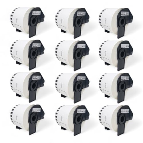 12 Rollen DK-22205 Endlos-Etiketten (62mm x 30,48m pro Rolle) Schwarz auf Weiß, Kompatibel mit Brother QL-Druckern, Thermopapier für klare Versandlabels, Adressetiketten, Bilder und Barcodes von Starlet24