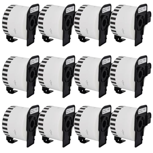12 Rollen DK-22223 Endlos-Etiketten (50mm x 30,48m pro Rolle) Schwarz auf Weiß, Kompatibel mit Brother QL-Druckern, Thermopapier für klare Versandlabels, Adressetiketten, Bilder und Barcodes von Starlet24
