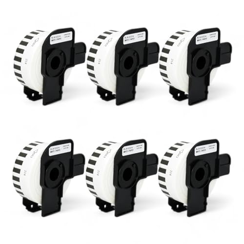 6 Rollen DK-22214 Endlos-Etiketten (12mm x 30,48m pro Rolle) Schwarz auf Weiß, Kompatibel mit Brother QL-Druckern, Thermopapier für klare Adress-Labels, Adressetiketten, Bilder und Barcodes von Starlet24