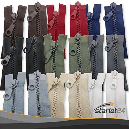 Starlet24® Reißverschluss 2-Wege Kunststoff 5mm teilbar, Reißverschlüsse Plastik-Zähne für Jacken Koffer Zelte Schutzhüllen Taschen - Schwarz 60 cm von Starlet24