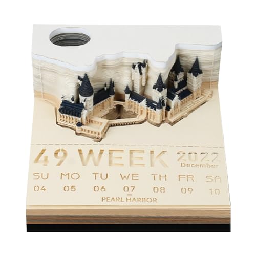 Starnearby 3D-Notizblock, 2024 Tischkalender-Notizblock mit Licht, 3D Kalender Abreißen 2024, Kreative 3D-Papierskulpturen Magic Castle Haftnotizen, Papierskulptur Geschenk, Home Dekoration von Starnearby