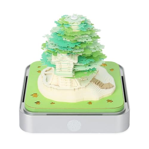 Starnearby 3D-Notizblock, 3D Kalender Abreißen 2026, 2026 Tischkalender-Notizblock mit Licht, Kreative Magic Castle Haftnotizen, Papierskulptur Desktop Ornament (Grünes Baumhaus A) von Starnearby