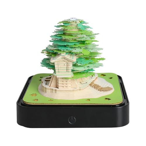 Starnearby 3D-Notizblock, 3D Kalender Abreißen 2026, 2026 Tischkalender-Notizblock mit Licht, Kreative Magic Castle Haftnotizen, Papierskulptur Desktop Ornament (Grünes Baumhaus B) von Starnearby