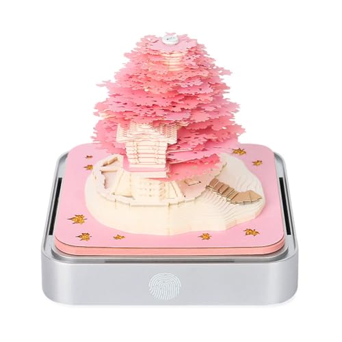 Starnearby 3D-Notizblock, 3D Kalender Abreißen 2026, 2026 Tischkalender-Notizblock mit Licht, Kreative Magic Castle Haftnotizen, Papierskulptur Desktop Ornament (Rosa Baumhaus A) von Starnearby
