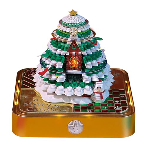 Starnearby 3D-Notizblock, 3D Kalender Abreißen 2026, 2026 Tischkalender-Notizblock mit Licht, Kreative Magic Castle Haftnotizen, Papierskulptur Desktop Ornament (Weihnachtsbaumhaus B) von Starnearby