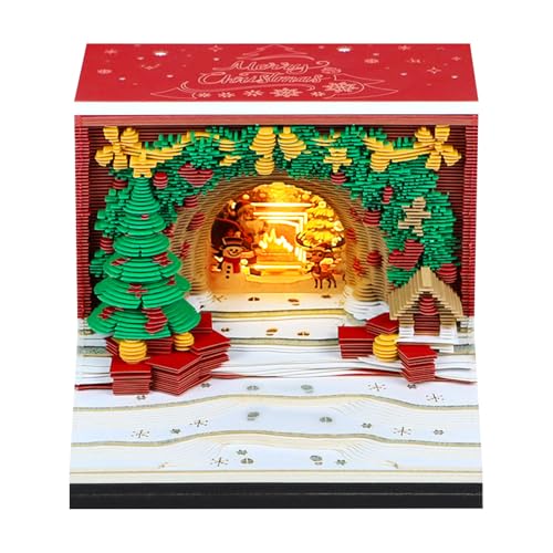 Starnearby 3D-Notizblock, 3D Kalender Abreißen 2026, 2026 Tischkalender-Notizblock mit Licht, Kreative Magic Castle Haftnotizen, Papierskulptur Desktop Ornament (Weihnachtsmannbogen) von Starnearby