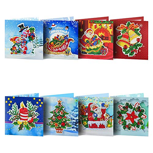 Starnearby 8 Stücke Weihnachten Diamond Painting Set Weihnachten Karten DIY Diamant Painting Malerei Geschenkkarte Handgefertigte Grußkarten Weihnachtskarte Strass Handwerk Grußkarte(16#) von Starnearby