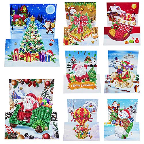 Starnearby 8 Stücke Weihnachten Diamond Painting Set Weihnachten Karten DIY Diamant Painting Malerei Geschenkkarte Handgefertigte Grußkarten Weihnachtskarte Strass Handwerk Grußkarte(17#) von Starnearby