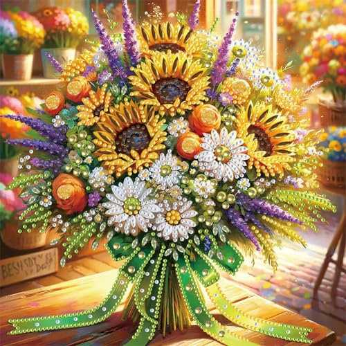 Starnearby DIY Diamond Painting Blumen Diamant Painting Ostern Bilder Erwachsene Diamond Painting Frühling Set Diamant Malerei für Anfänger Zuhause Deko Wanddekoration 30 * 30cm (Sonnenblumenstrauß) von Starnearby