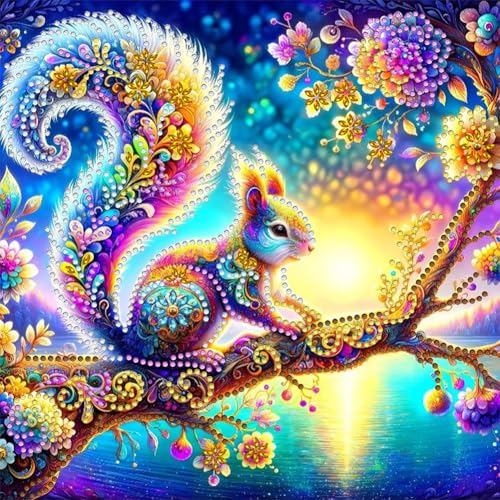 Starnearby DIY Diamond Painting Bunte Tiere, Diamant Painting Eichhörnchen Bilder Erwachsene, Speziel Geformte Diamond Painting Set 30x30cm, Crystal Art für Home Wand Deko (Eichhörnchen) von Starnearby