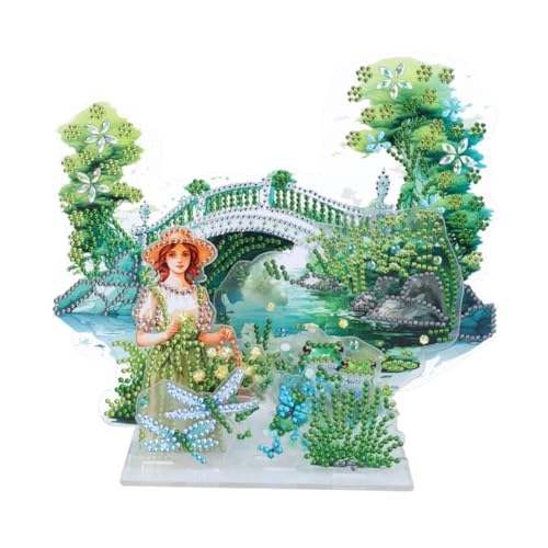 Starnearby DIY Diamond Painting Deko 9-teiliges Set, 5D Diamant Painting Tisch Deko, Diamant Malerei Landschaft Kunst Set, Ornamente Geschenke Hausgeschenk Deko für Familie (Bogenbrücke Teich) von Starnearby