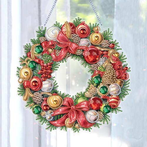 Starnearby DIY Diamond Painting Herbstkränze für die Haustür, Diamant Malerei Weihnachten Kranz Set mit Kette, Diamant Painting Anhänger TürKranz WandKranz für Fenster Wandbehang Dekoration(M) von Starnearby