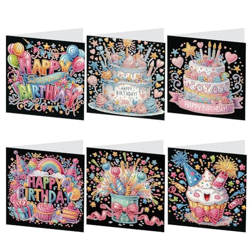 Starnearby DIY Diamond Painting Karte 6 Stück 5D Diamond Painting Karten Ostern Geburtstag Diamond Painting 6er Set Karten Blumen Diamant Malerei Grußkarte mit Umschlag Set (Geburtstagskarte A) von Starnearby