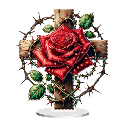 Starnearby DIY Diamond Painting Kreuz Deko, 5D Diamant Painting Tisch Deko, Diamant Malerei Kunst Set, Ornamente Geschenke für Anfänger Hausgeschenk Deko für Familie von Starnearby