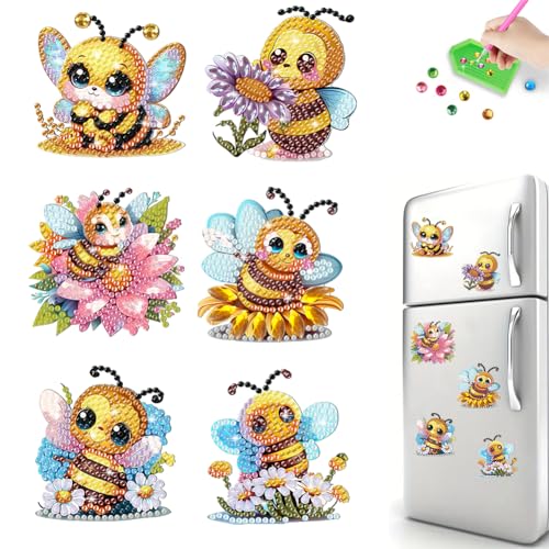 Starnearby DIY Diamond Painting Kühlschrankmagnete 6er Set Diamant Malerei Kühlschrank Magnete Kits für Kühlschrank, Magnettafel, Whiteboard, Pinnwand von Starnearby