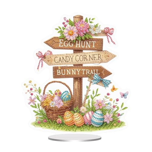 Starnearby DIY Diamond Painting Ostern Deko Diamond Painting Straßenschilder Aufsteller Ostern Diamant Painting Tischdeko Diamant Malerei Stehend Kunst Set für Erwachsene Hausgeschenk Deko von Starnearby