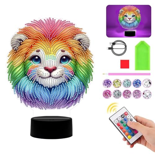 Starnearby DIY Diamond Painting Ostern Lampe Doppelseitig Diamant Painting Ostereier Tischdeko Diamant Malerei Frühling Ornamente Kreatives Nachtlicht Bastelset Mädchen Geschenk (Löwe) von Starnearby