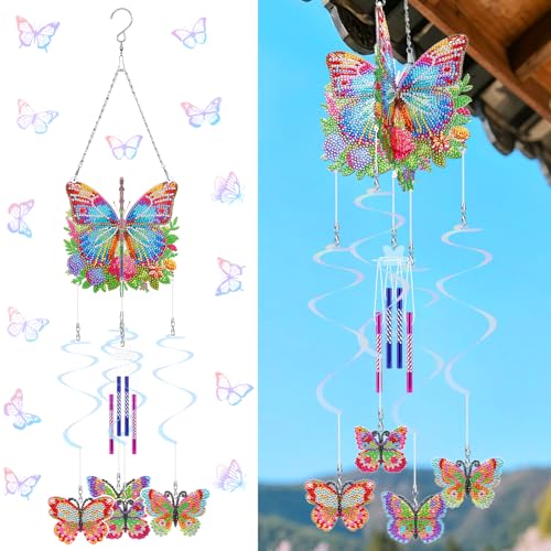 Starnearby DIY Diamond Painting Sonnenfänger Windspiele Set, 5D Doppelseitige Diamant Malerei Anhänger Set, Rotierender Windspiel Bastelset Hängende Ornamente für Fensterdeko (Schmetterling B) von Starnearby