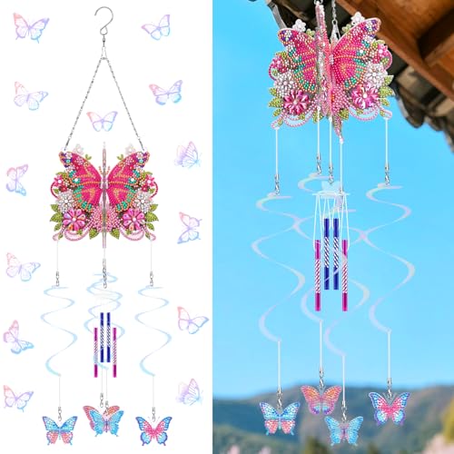 Starnearby DIY Diamond Painting Sonnenfänger Windspiele Set, 5D Doppelseitige Diamant Malerei Anhänger Set, Rotierender Windspiel Bastelset Hängende Ornamente für Fensterdeko (Schmetterling C) von Starnearby