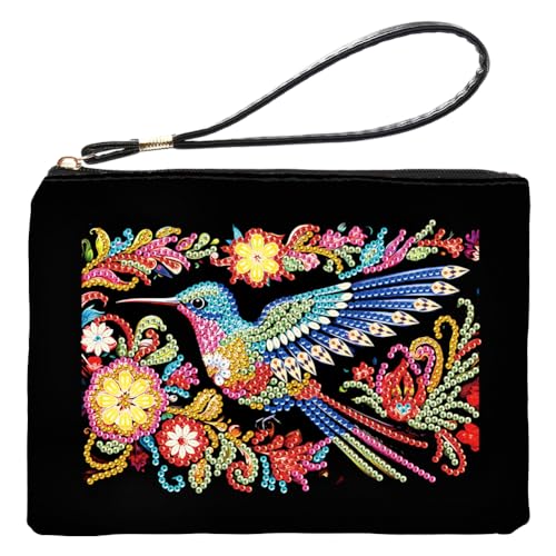 Starnearby DIY Diamond Painting Tasche Diamant Malerei Kleine Kosmetiktasche Diamant Painting Kinder Erwachsene Bastelset Mädchen 6 7 8 9 10 Jahre (Kolibri) von Starnearby
