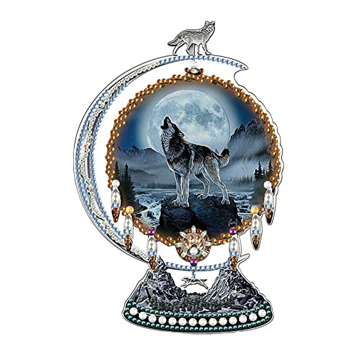 Starnearby DIY Diamond Painting Traumfänger, Diamantmalerei Wolf, Speziell geformten Diamant Malerei Dreamcatcher Wolf Kunst Set für Anfänger Zuhause Deko(A) von Starnearby